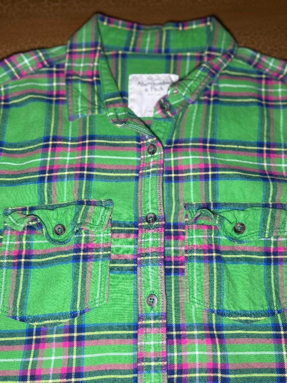 Green Red & White Plaid Button Flannel Shirt - Abercrombie & Fitch Size Medium